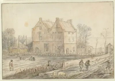 View of a Country House with Sowers in the Field av Hendrick Avercamp