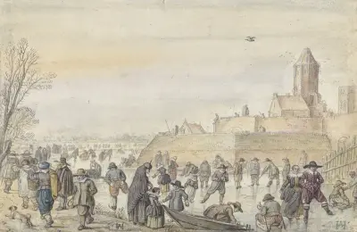 Winter Scene on the Frozen Canal near the Kalverhekkenpoort, Kampen av Hendrick Avercamp