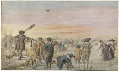 Winter Scene on the Ice, with a Hunter Showing an Otter av Hendrick Avercamp