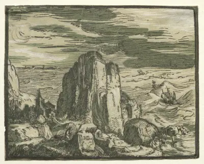 Klippa vid havskusten av Hendrick Goltzius