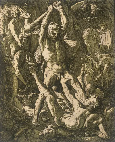 Herkules dräper Cacus av Hendrick Goltzius