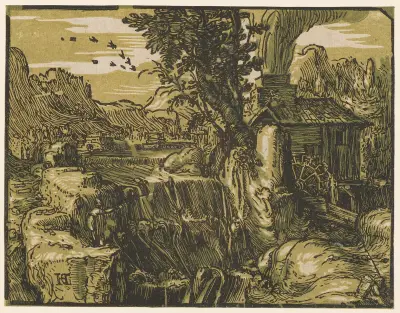 Landskap med vattenfall av Hendrick Goltzius