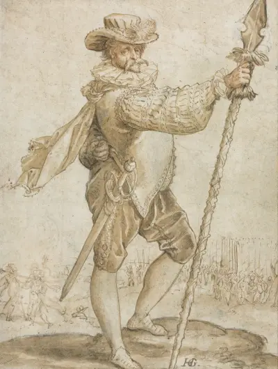 Stående officer med vildsvinslans av Hendrick Goltzius