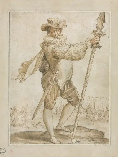 Stående officer med vildsvinslans av Hendrick Goltzius