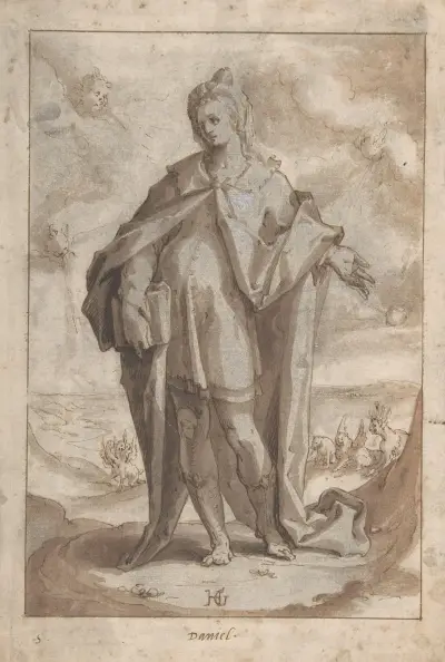 Profeten Daniel i ett landskap av Hendrick Goltzius