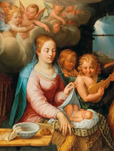 Jungfrun och barnet med änglar av Hendrick Goltzius
