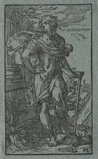 Ung man stående med käpp av Hendrick Goltzius