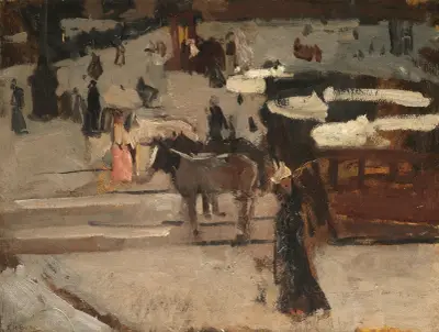 Paardentrams en figuren op een plein av George Hendrik Breitner