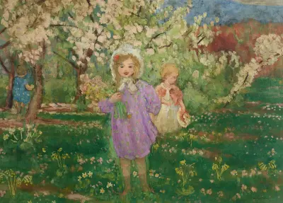 Kinder in einem blühenden Obstgarten von Henri Lebasque