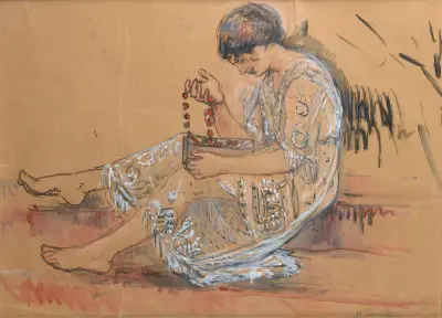 Femme Au Collier (Étude Pour L’offrande Au Jardin) av Henri Lebasque