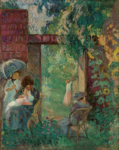 Kvinnor och barn i en trädgård på sommaren av Henri Lebasque