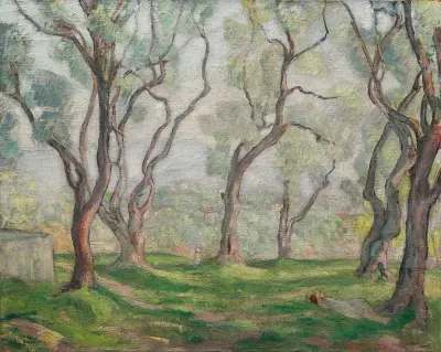 Ung flicka sovande under träden av Henri Lebasque