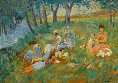Les Andelys, La Famille Lebasque Au Bord De L’eau av Henri Lebasque