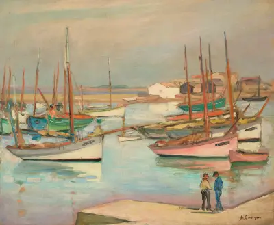 Hus vid hamnen på Île d’Yeu av Henri Lebasque