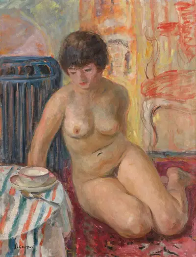 Naken vid tekoppen av Henri Lebasque