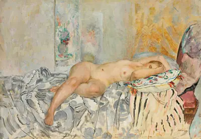 Kvinna liggande på spansk kudde av Henri Lebasque