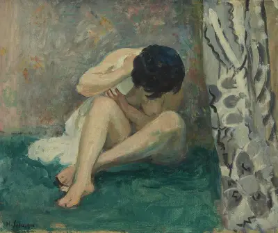 Akt på grön matta (Kiki) av Henri Lebasque