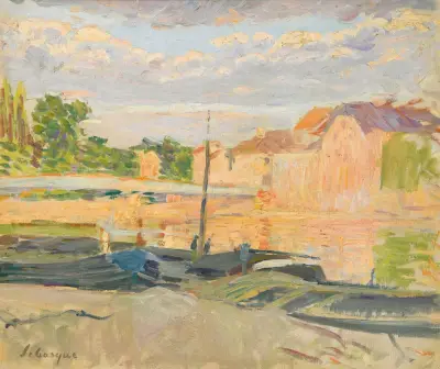 Péniches Au Bord De La Marne av Henri Lebasque