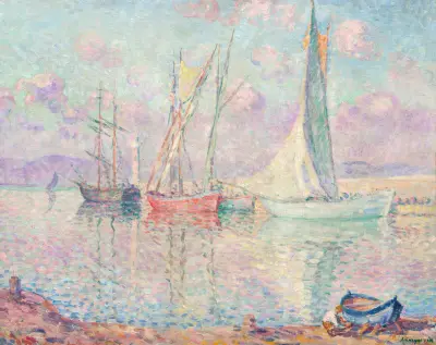 Segelbåtar i hamnen i Saint-Tropez av Henri Lebasque