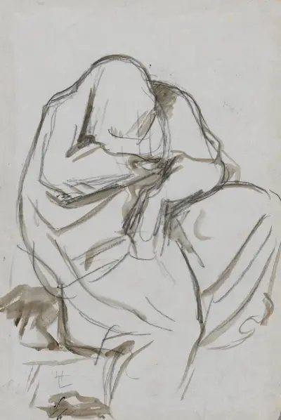 Draperad sörjande figur av Henri Lehmann