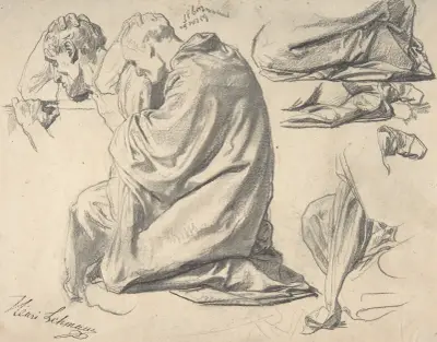 Kneeling Draped Male Figure, Facing Left av Henri Lehmann