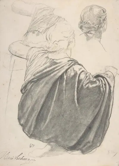Studies of a Draped Female Figure, Kneeling, Seen from the Back, for the East Transept of the Chruch of Sainte-Clothilde, Paris av Henri Lehmann