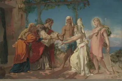 Tobias Brings His Bride Sarah to the House of His Father, Tobit av Henri Lehmann