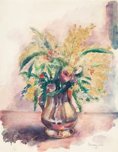 Anemoner och mimosa av Henri Manguin