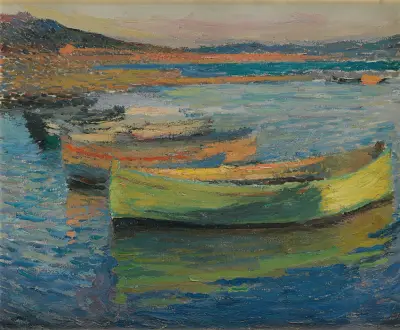 Barques Aux Environs De Collioure av Henri Martin