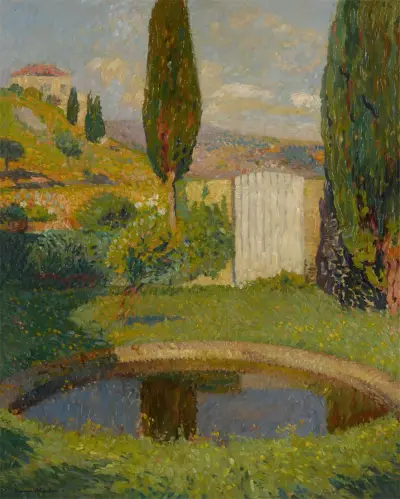 Västra bassängen i Marquayrols park med utsikt mot Henri Martins ateljé av Henri Martin