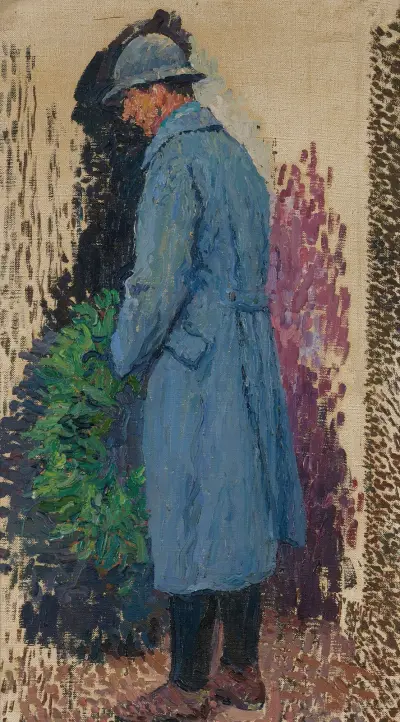 Studie för monument över de döda; mannen med lagerkrans av Henri Martin