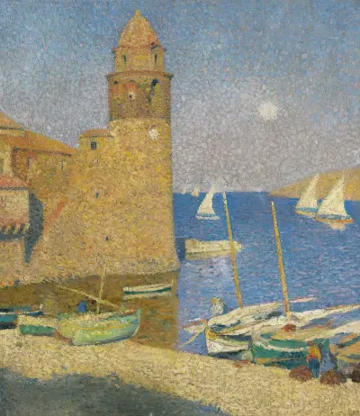 Tornet i Collioure, månuppgång av Henri Martin