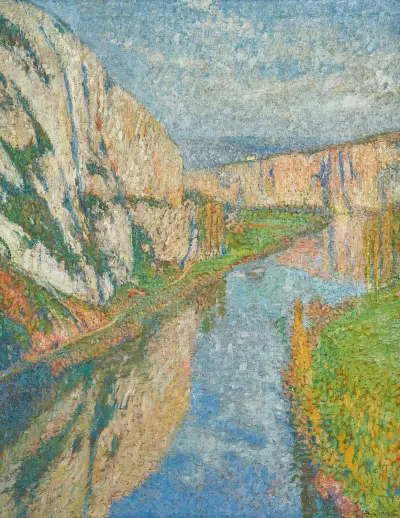Tomten vid foten av klipporna i Saint-Cirq-Lapopie av Henri Martin