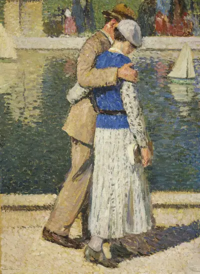 Un couple marchant le long du bassin du Luxembourg av Henri Martin