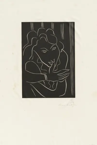 Femme le pouce sur les lèvres av Henri Matisse