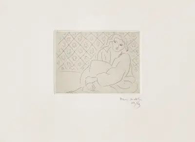 Figure assise sur fond de carreaux fleuris av Henri Matisse