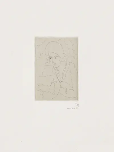 Jeune femme à la coiffure hollandaise, regardant des poissons av Henri Matisse