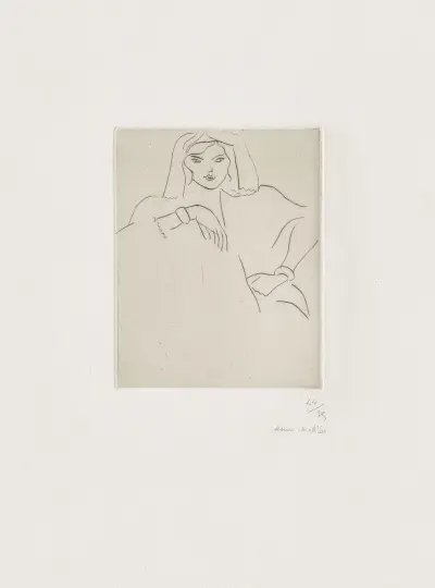 Jeune femme accoudée, voile sur la tête av Henri Matisse