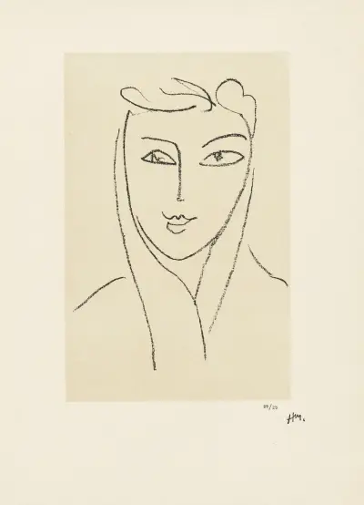 Jeune femme au foulard – suite d’études pour ‘Echos’, 1952 – nr 4 av Henri Matisse