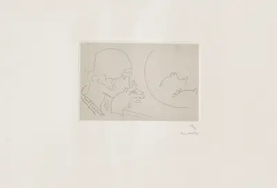 Jeune femme contemplant un bocal de poissons rouges av Henri Matisse