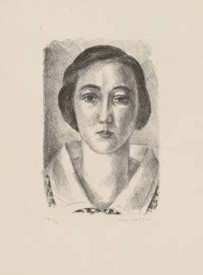 Jeune fille en robe fleurie au col d’organdi av Henri Matisse