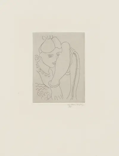 Jeune fille s’appuyant sur le dossier d’une chaise av Henri Matisse