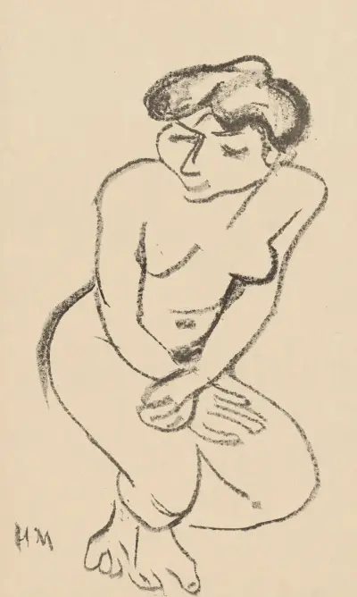 Nu accroupi les yeux baissés av Henri Matisse