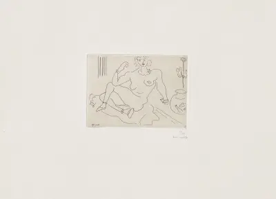 Nu assis sur le sol, un coude posé sur la jambe av Henri Matisse