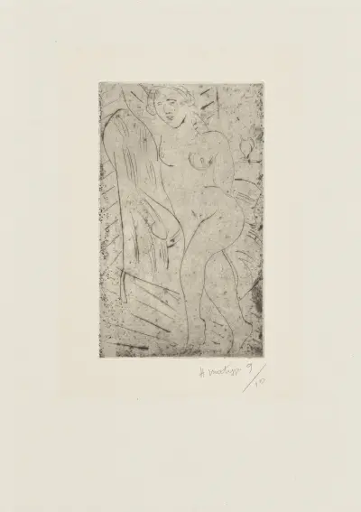 Nu dans un fauteuil, jambes croisées, bras droit levé av Henri Matisse