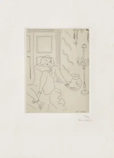 Nu dans un intérieur avec lampe vénitienne et poissons rouges av Henri Matisse
