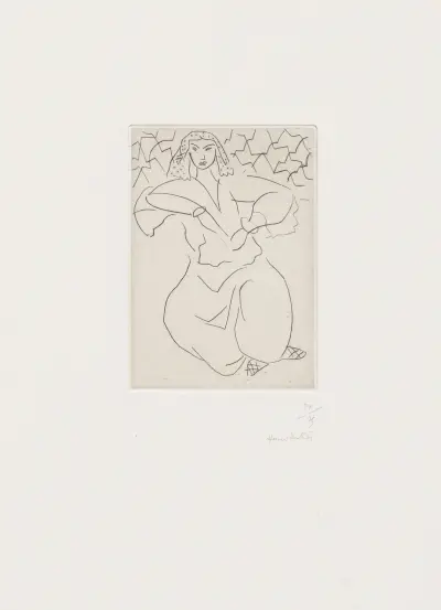 Orientale assise, voile sur la tête av Henri Matisse