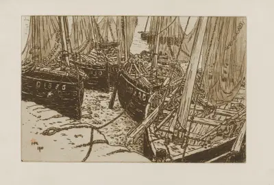 Båtar vid lågvatten i Trébouls hamn av Henri Rivière