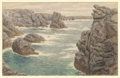 Belle-Isle-en-Mer (utsikt mot kusten vid Les Poulains) av Henri Rivière