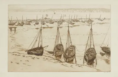 Camaret, båtar vid ebb av Henri Rivière